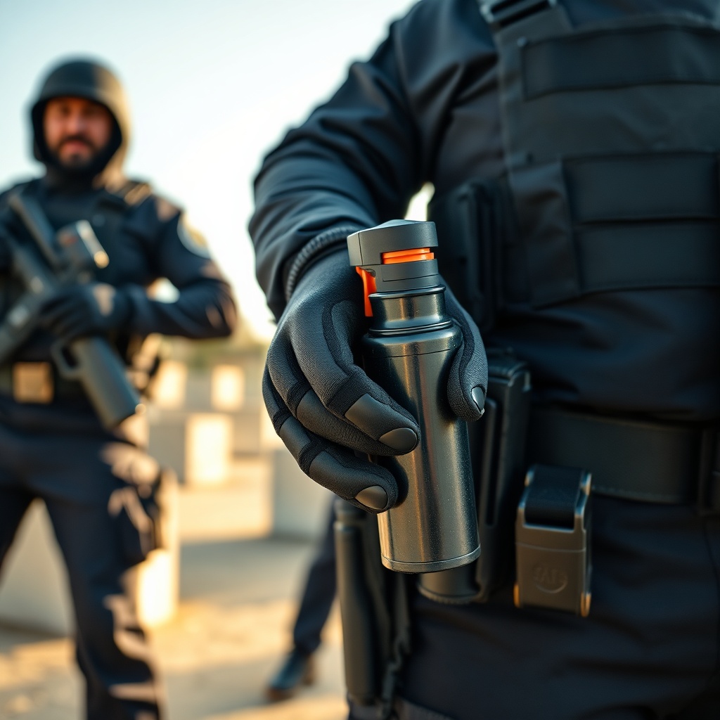 Uniformed security team training with standardized pepper spray for bulk orders and consistent tactical deployment